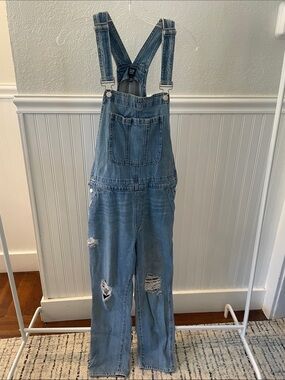 GAP Light Blue Distressed Denim Overalls